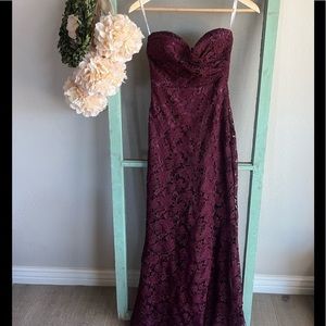 Lulus Inherent Beauty Burgundy Lace Strapless Maxi Dress Size S